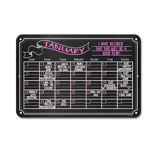 Chalkboard Style Board Monthly Wall Calendar 12 x 18 Metal Tin Sign Durable and Easy Mounting on Wall - Customizable with Liquid Chalk Markers (Not Included)