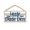 Little Dude Den - 5 x 10 inch Hanging Boys Room Decor, Wall Art, Decorative Wood Sign Home Decor