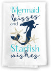 Honey Dew Gifts, Mermaid Kisses and Starfish Wishes, 27 Inch by 27 Inch, 100% Cotton, Mermaid Hand Towel, Bathroom Hand Towel, Kitchen Towel, Mermaid Gifts, Mermaid Towels