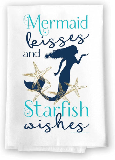 Honey Dew Gifts, Mermaid Kisses and Starfish Wishes, 27 Inch by 27 Inch, 100% Cotton, Mermaid Hand Towel, Bathroom Hand Towel, Kitchen Towel, Mermaid Gifts, Mermaid Towels