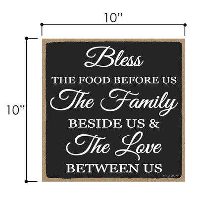 Bless The Food, The Family, The Love - 10 x 10 inch Hanging Sign, Wall Art, Decorative Wood Sign Home Decor, Christian Wall Decor