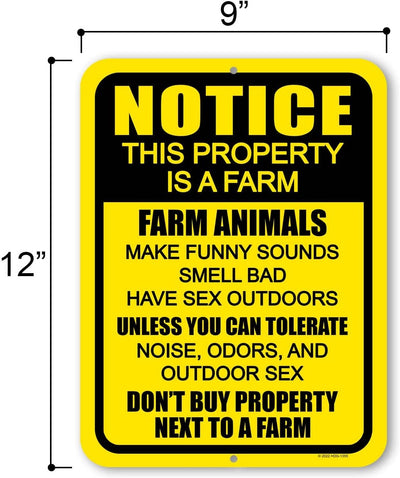 Honey Dew Gifts, Notice this Property is a Farm, 9 inch by 12 inch, Made in USA, Metal Sign Post, Funny Signs, Front Porch Decor, Metal Yard Decor, Iron Wall Decor, Funny Home Decor, Metal Sign Post