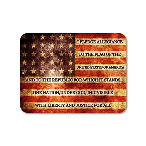 Honey Dew Gifts Patriotic Signs, Pledge Allegiance American Flag 9 inch by 12 inch American Flag Wall Decor, Made in USA