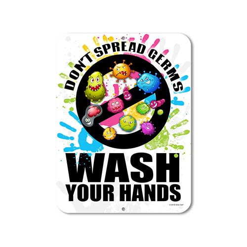 Don't Spread Germs Wash Your Hands Kids Bathroom - 9 x 12 inch Metal Aluminum Novelty Sign Decor - Made in The USA