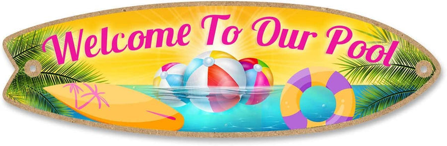 Welcome to Our Pool, Wall Hanging Sign, 16 inch by 5 inch, Summer Porch Decor, Summer Decoration for Home, Surf Decor, Wooden Surfboard, Hawaiian Decor, Housewarming Gift