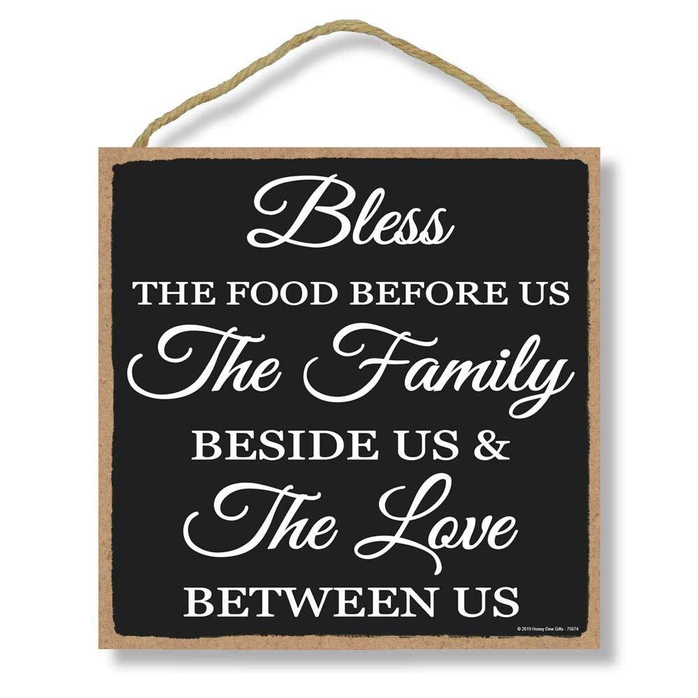 Bless The Food, The Family, The Love - 10 x 10 inch Hanging Sign, Wall Art, Decorative Wood Sign Home Decor, Christian Wall Decor
