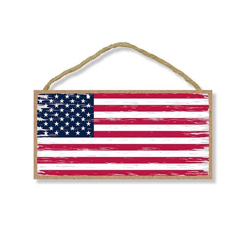 Man Cave Bar Patriotic Signs, American Flag - 5 x 10 inch Hanging, Wall Art, Decorative Wood Sign, American Flag Wall Decor