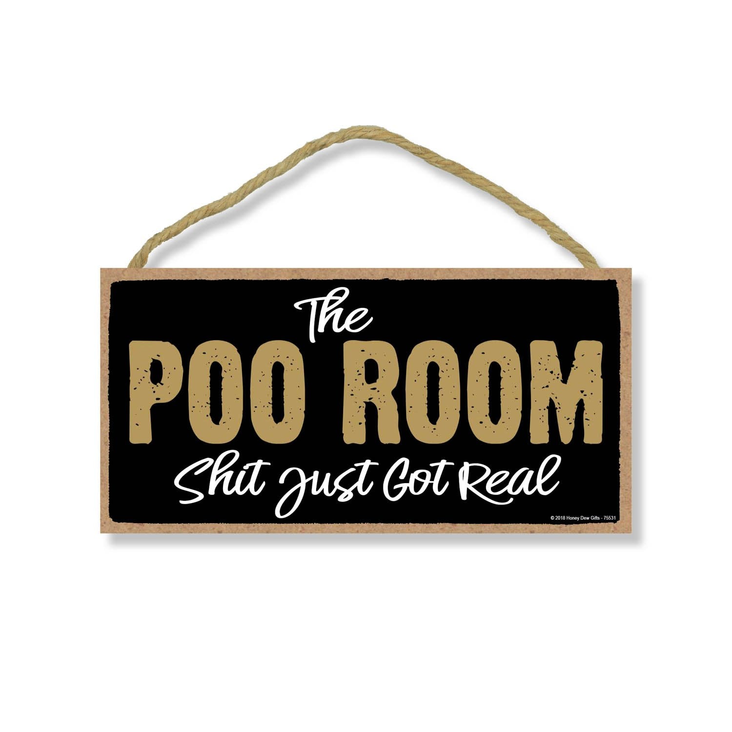 The Poo Room - 5 x 10 inch Hanging, Novelty Wall Art, Decorative Wood Sign Home Decor, Funny Bathroom Signs