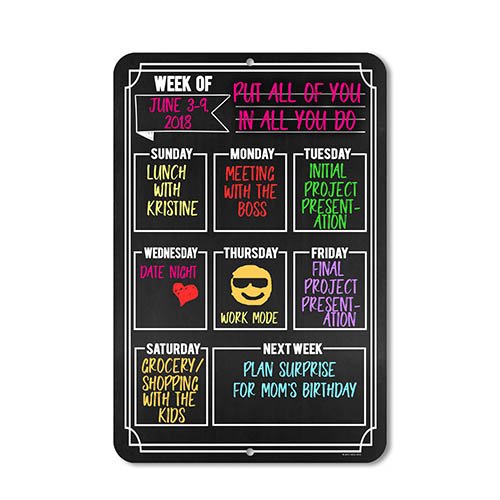 Chalkboard Style Weekly Calendar - Durable 12 x 18 Metal Tin Sign - Hang on Your Wall