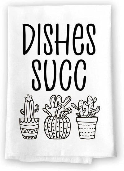 Honey Dew Gifts, Dishes SUCC, Flour Sack Towel, 27 Inch by 27 Inch, 100% Cotton, Home Linen, Dish Towel for Kitchen, Tea Towels, Home Decor, Absorbent Towel, Kitchen Towel, Funny Towel, Cactus Decor