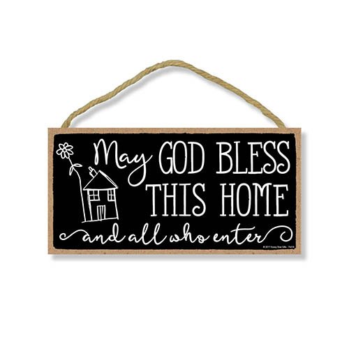 May God Bless This Home and All Who Enter - 5 x 10 inch Hanging, Wall Art, Decorative Wood Sign Home Decor