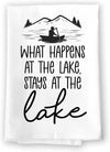 Honey Dew Gifts, What Happens in The Lake Stays in The Lake, Flour Sack Towel, 27 Inch by 27 Inch, 100% Cotton, Home Decor, Dish Towel for Kitchen, Tea Towels, Absorbent Coffee Towels, Hiking Gifts