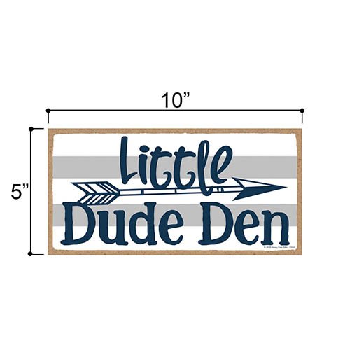 Little Dude Den - 5 x 10 inch Hanging Boys Room Decor, Wall Art, Decorative Wood Sign Home Decor