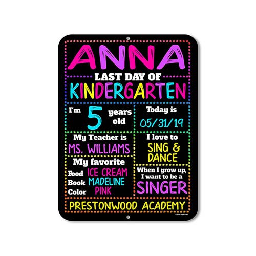 Last Day of School Rainbow Stars Chalkboard Style Photo Prop Tin Sign - 9 x 12 inch Reusable Easy Clean, Customizable with Liquid Chalk Markers (Not Included)