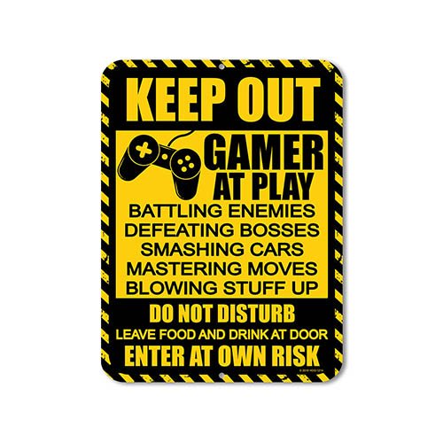 Keep Out Gamer at Play 9 inch by 12 inch Metal Aluminum Funny Novelty Signs, Gamer Sign Decor, Made in USA
