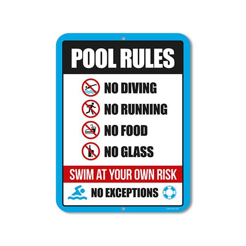 Swimming Pool Rule Sign, 9 x 12 inch Sign Decor, Pool Signs and Decor, Pool Signs