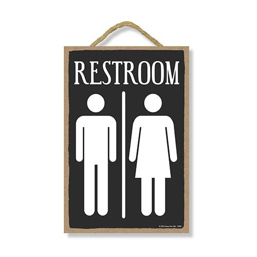 Restroom 7 inch by 10.5 inch Hanging, Unisex Restroom Door Signs, Wall Art, Decorative Wood Sign, Home Apartment Business, Bathroom Decor