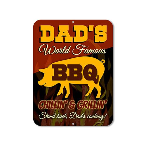 Dad's World Famous BBQ Chillin' & Grillin' Kitchen Decor 9 inch by 12 inch Man Cave Signs and Decor, Made in USA