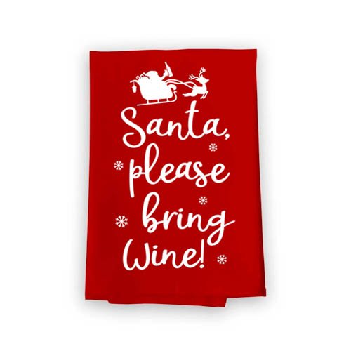 Santa Please Bring Wine Flour Sack Towel, 27 inch by 27 inch, Multi-Purpose Towel, Christmas Decor, Santa Towels
