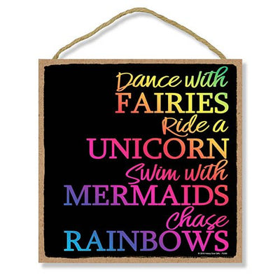 Dance with Fairies - 10 x 10 inch Hanging, Wall Art, Decorative Wood Sign Home Decor