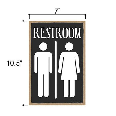 Restroom 7 inch by 10.5 inch Hanging, Unisex Restroom Door Signs, Wall Art, Decorative Wood Sign, Home Apartment Business, Bathroom Decor