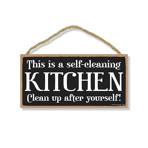 This is A Self Cleaning Kitchen - 5 x 10 inch Hanging Sign, Wall Art, Decorative Wood Sign Home Decor