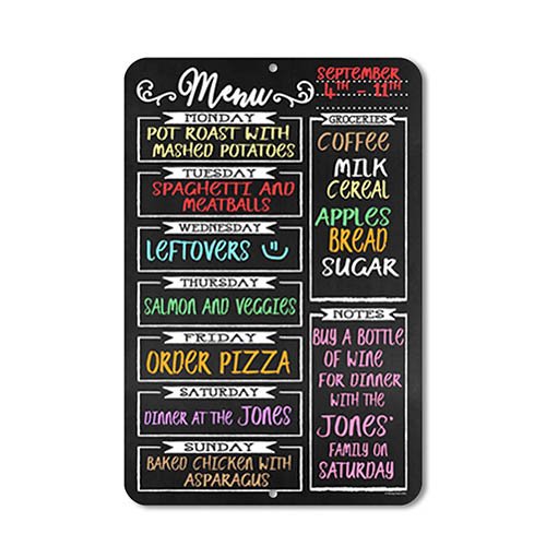 Chalkboard Style Menu Board 12 x 18 Tin Sign Durable and Easy Hanging on Wall