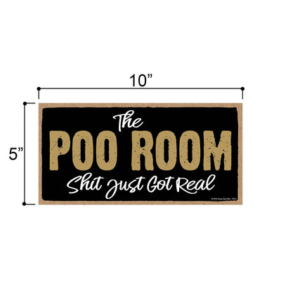 The Poo Room - 5 x 10 inch Hanging, Novelty Wall Art, Decorative Wood Sign Home Decor, Funny Bathroom Signs