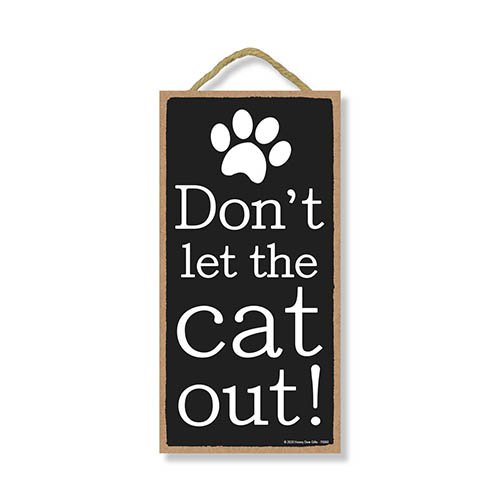 Don't Let The Cat Out, 5 inch by 10 inch Wood Sign, Home Decor, Hanging Wooden Signs, Cat Signs