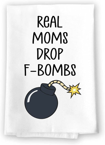 Honey Dew Gifts, Real Moms Drop F-Bombs, Kitchen Towels, Flour Sack Towel, 27 Inch by 27 Inch, 100% Cotton, Multi-Purpose Towel, Home Decor, Home Linen, Dish Towel, Inappropriate Gifts, Funny Towels